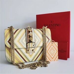 VALENTINO GARAVANI Glam Lock Native Couture 1975 Bag - Pastel Chevron Leather